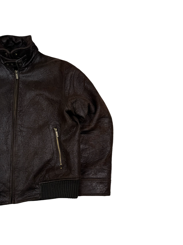 Calvin Klein Brown Leather Look Insulated Bomber Jacket - Medium