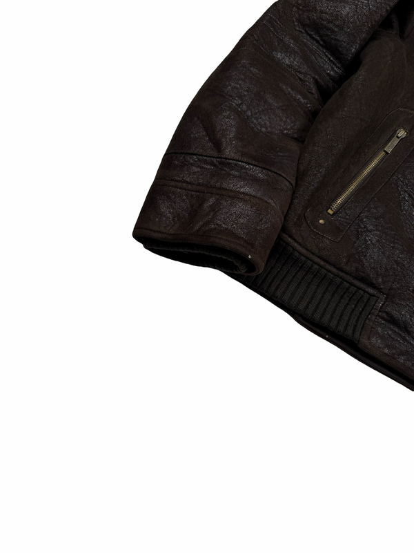 Calvin Klein Brown Leather Look Insulated Bomber Jacket - Medium