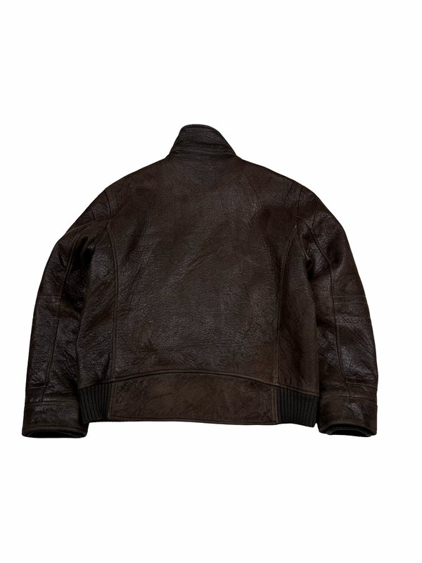 Calvin Klein Brown Leather Look Insulated Bomber Jacket - Medium