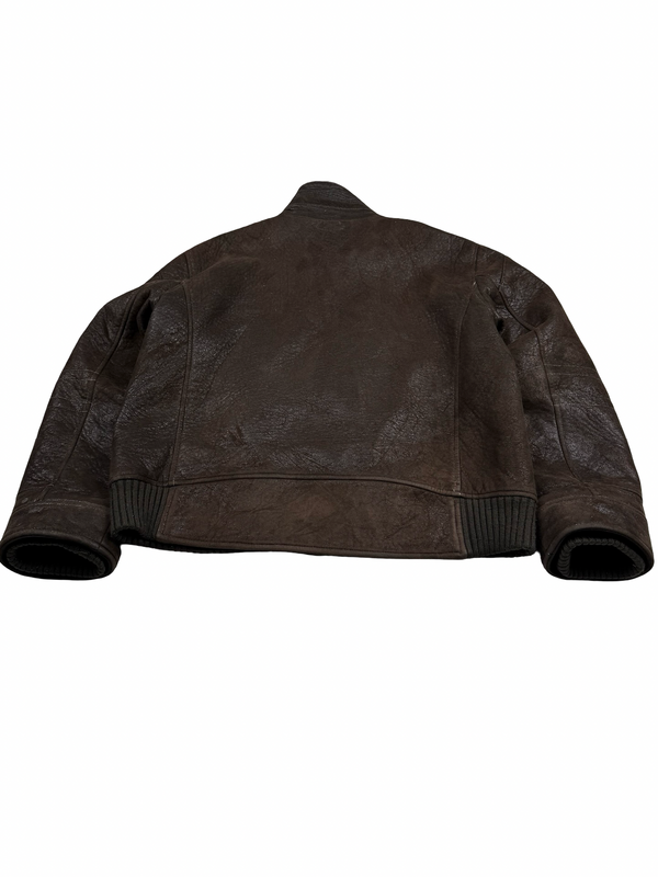 Calvin Klein Brown Leather Look Insulated Bomber Jacket - Medium