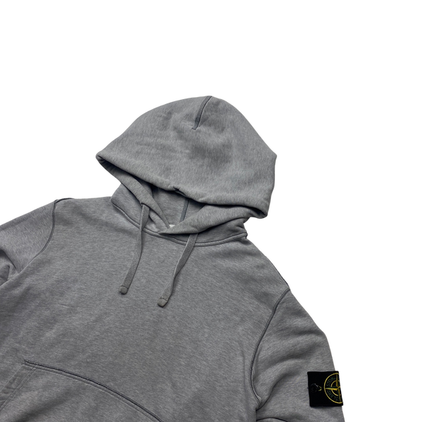 Stone Island Light Grey Cotton Pullover Hoodie - Large