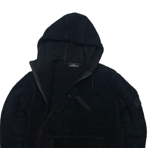 Stone Island 2017 Black Teddy Fleece Shadow Project Hoodie - Large