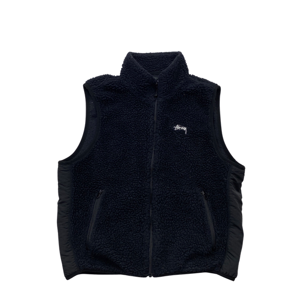 Stussy Black Sherpa Spellout Vest - Medium