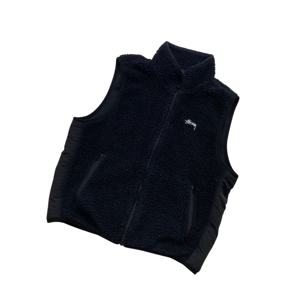 Stussy Black Sherpa Spellout Vest - Medium