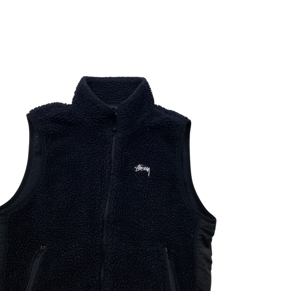 Stussy Black Sherpa Spellout Vest - Medium