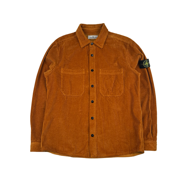 Stone Island 2023 Orange Jumbo Corduroy Buttoned Overshirt - Large