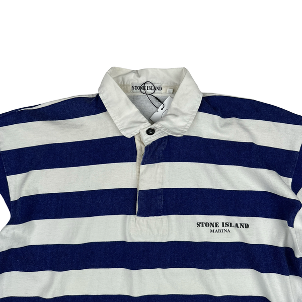 Stone Island Vintage 80's Cotton Blue Striped Marina Polo Shirt - Medium