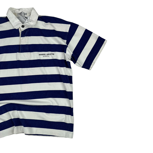 Stone Island Vintage 80's Cotton Blue Striped Marina Polo Shirt - Medium