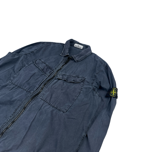 Stone Island 2022 Navy Brushed Cotton Zipped Overshirt - XXL