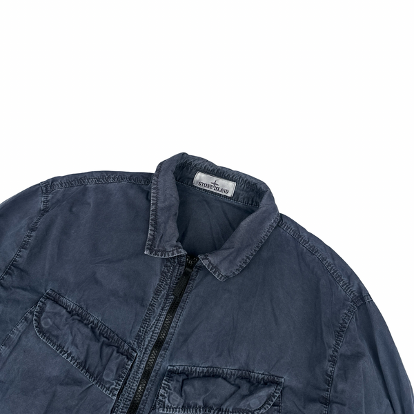 Stone Island 2022 Navy Brushed Cotton Zipped Overshirt - XXL