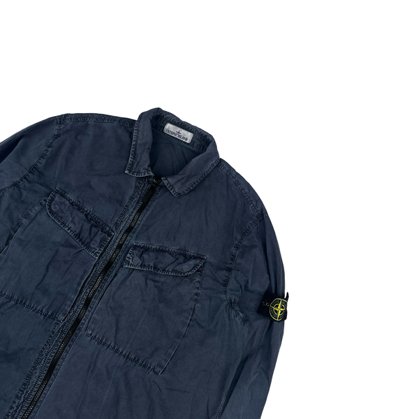 Stone Island 2022 Navy Brushed Cotton Zipped Overshirt - XXL