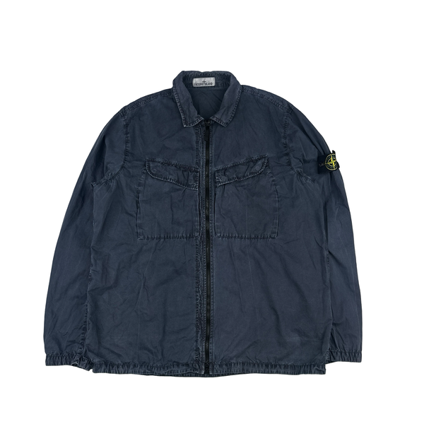 Stone Island 2022 Navy Brushed Cotton Zipped Overshirt - XXL