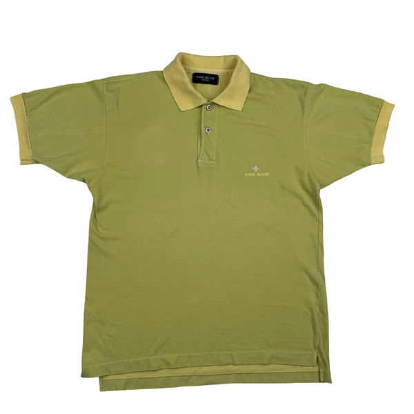 Stone Island 80's Spellout Vintage Yellow Cotton Blend Tennis Shirt - Medium
