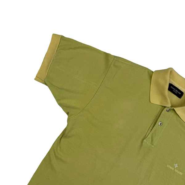 Stone Island 80's Spellout Vintage Yellow Cotton Blend Tennis Shirt - Medium