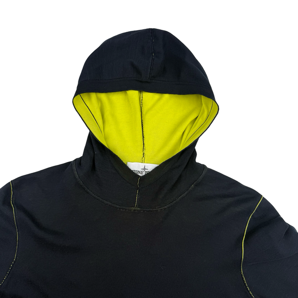 Stone Island 2021 Navy/Yellow Cotton Knit Lightweight Hooded Jumper - Medium