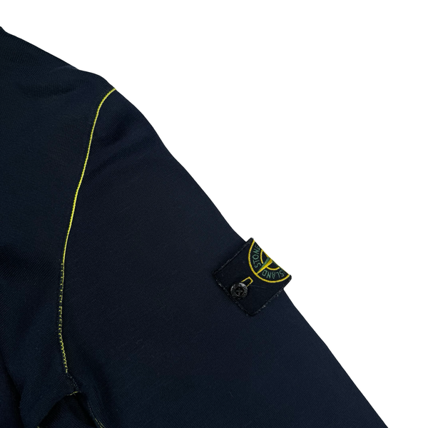 Stone Island 2021 Navy/Yellow Cotton Knit Lightweight Hooded Jumper - Medium