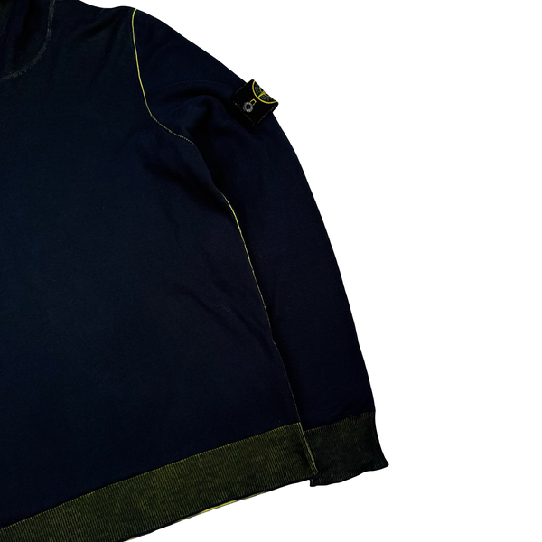 Stone Island 2021 Navy/Yellow Cotton Knit Lightweight Hooded Jumper - Medium