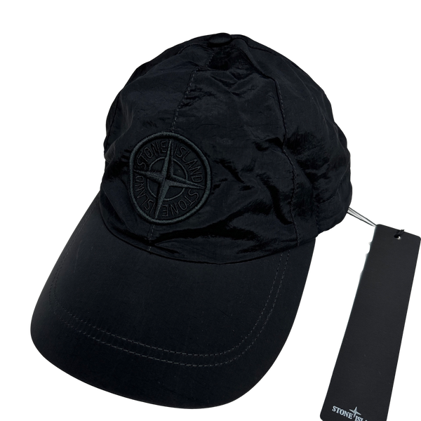 Stone Island Black Econyl Nylon Metal Cap - Large