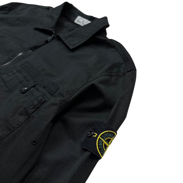 Stone Island 2022 Black Supima Cotton Spellout Overshirt - Large