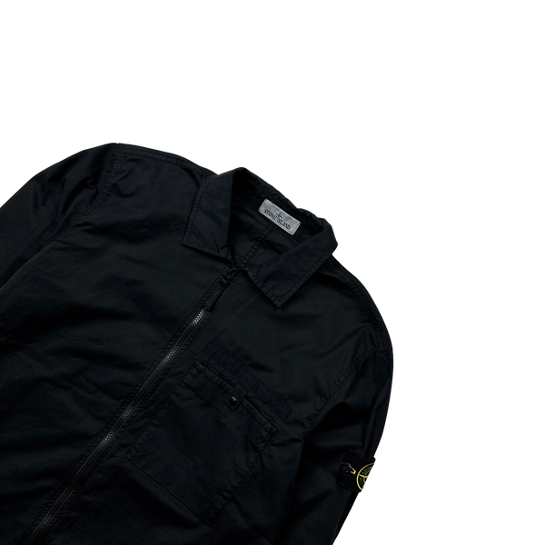 Stone Island 2022 Black Supima Cotton Spellout Overshirt - Large