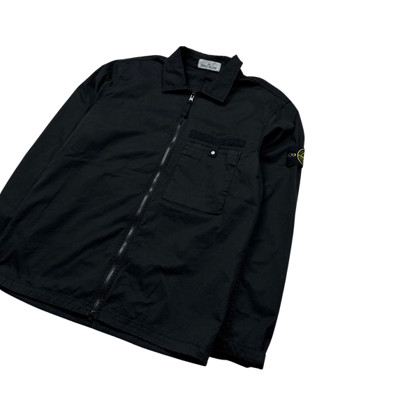 Stone Island 2022 Black Supima Cotton Spellout Overshirt - Large