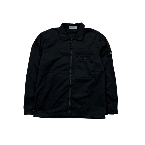 Stone Island 2022 Black Supima Cotton Spellout Overshirt - Large