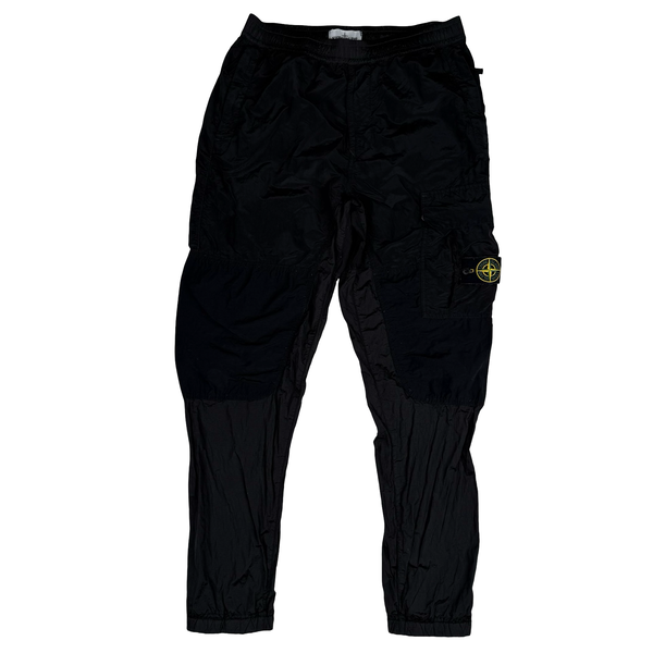 Stone Island 2019 Black Nylon Crinkle Reps Lightweight RE T Cargo Trousers - 32" (Medium)