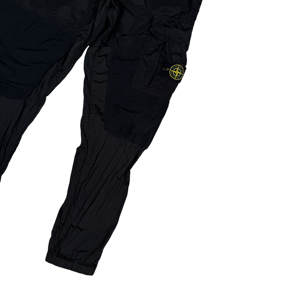 Stone Island 2019 Black Nylon Crinkle Reps Lightweight RE T Cargo Trousers - 32" (Medium)