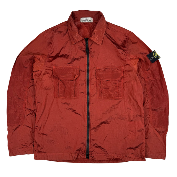 Stone Island 2019 Red Nylon Metal Rip Stop Overshirt - Medium