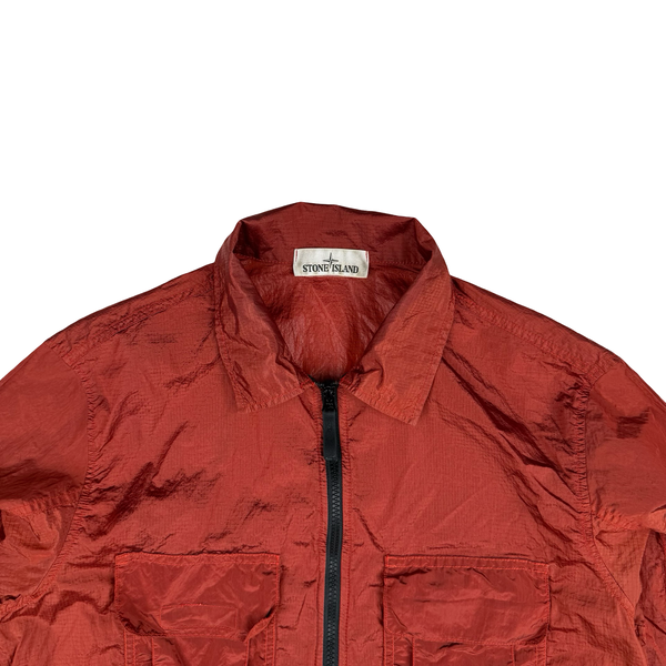Stone Island 2019 Red Nylon Metal Rip Stop Overshirt - Medium