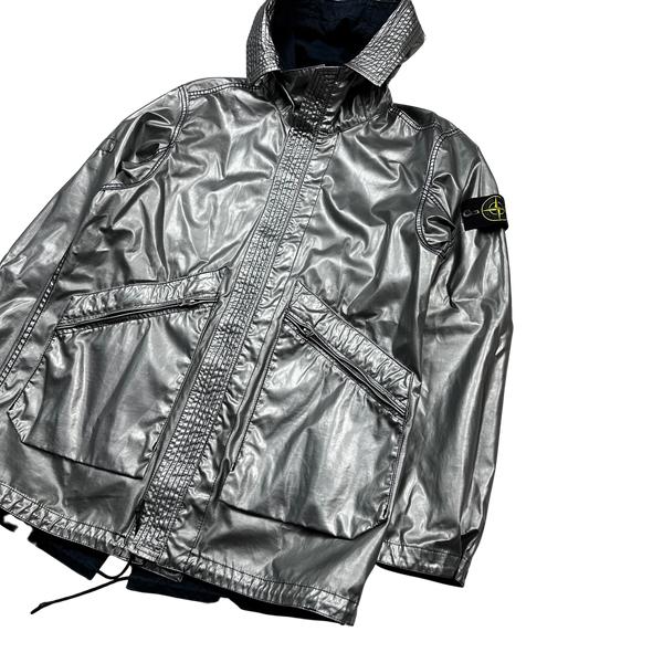 Stone Island Reversible Silver Spaceman Raso Gommato Jacket - Medium