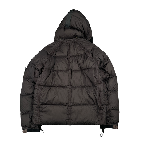 Stone Island 2005 Charcoal Vintage Mesh Badge Zip Opaque Nylon Tela Down Hood Jacket - Medium