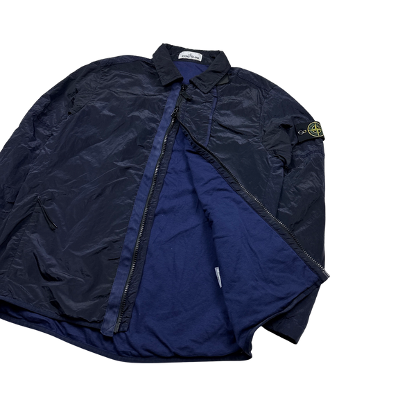 Stone Island Navy Shimmer Nylon Metal Overshirt - Large