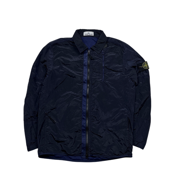 Stone Island Navy Shimmer Nylon Metal Overshirt - Large
