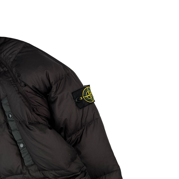 Stone Island 2005 Charcoal Vintage Mesh Badge Zip Opaque Nylon Tela Down Hood Jacket - Medium