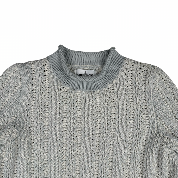Stone Island 2018 Blue Mottle Wool/Cotton Blend Chunky Knit Jumper -Medium