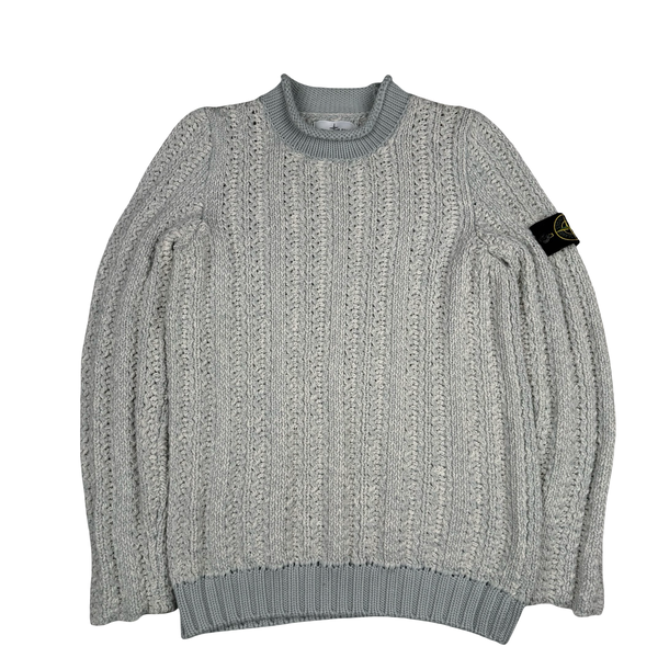 Stone Island 2018 Blue Mottle Wool/Cotton Blend Chunky Knit Jumper -Medium