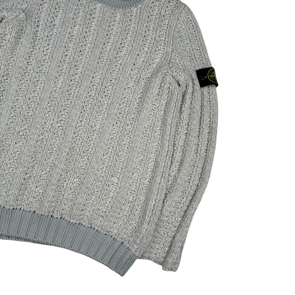 Stone Island 2018 Blue Mottle Wool/Cotton Blend Chunky Knit Jumper -Medium
