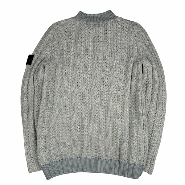 Stone Island 2018 Blue Mottle Wool/Cotton Blend Chunky Knit Jumper -Medium