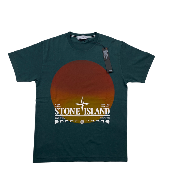 Stone Island 2022 Green Sunset Print T Shirt - Large