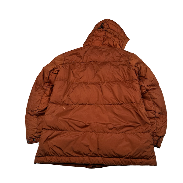 Stone Island 2013 Orange Long Crinkle Down Puffer Jacket - Small