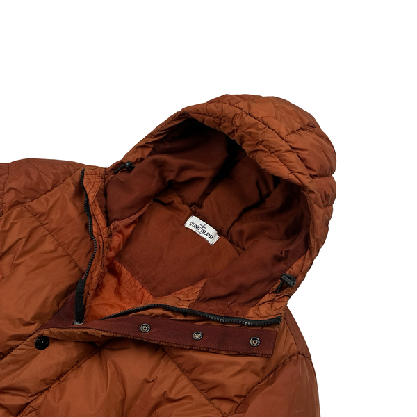 Stone Island 2013 Orange Long Crinkle Down Puffer Jacket - Small