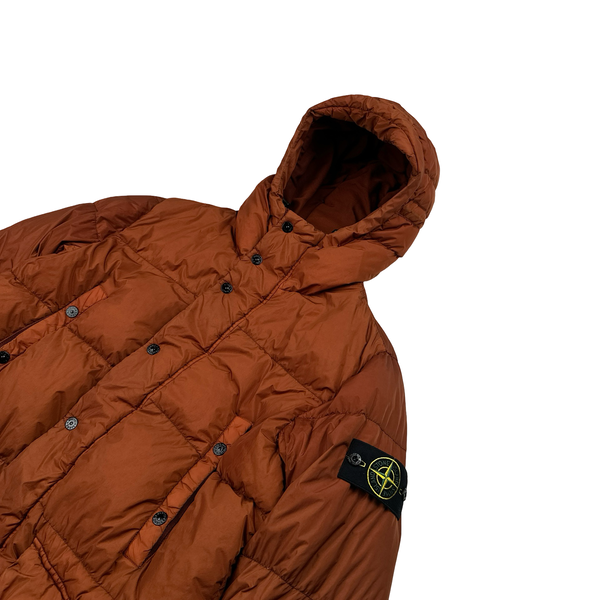 Stone Island 2013 Orange Long Crinkle Down Puffer Jacket - Small