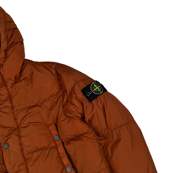 Stone Island 2013 Orange Long Crinkle Down Puffer Jacket - Small