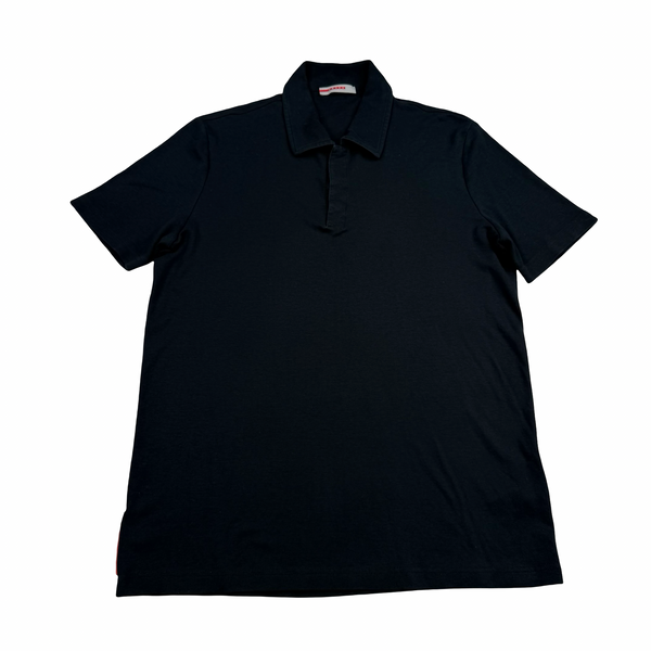 Prada Black Red Tab Cotton Polo Shirt - Large