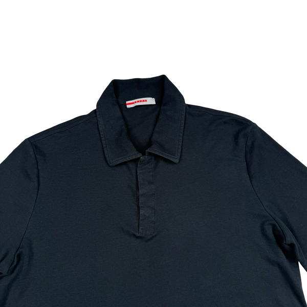 Prada Black Red Tab Cotton Polo Shirt - Large