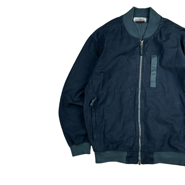 Stone Island 2023 Blue Cupro Cotton Twill-TC Bomber Jacket - Large