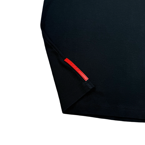 Prada Black Red Tab Cotton Polo Shirt - Large