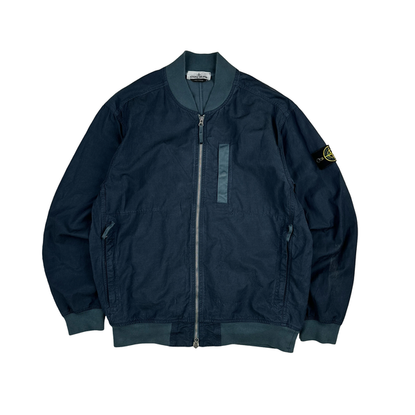 Stone Island 2023 Blue Cupro Cotton Twill-TC Bomber Jacket - Large