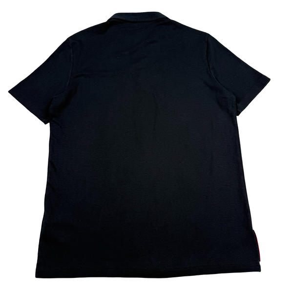 Prada Black Red Tab Cotton Polo Shirt - Large